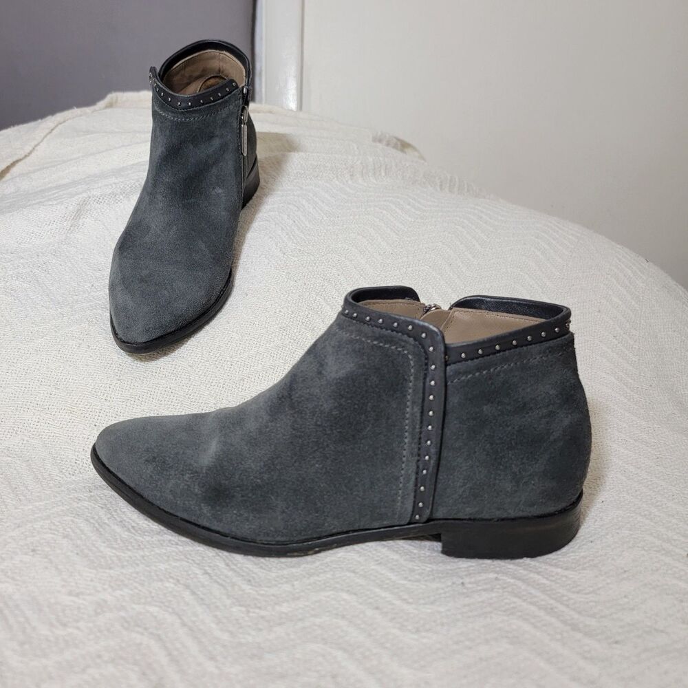 Italeau Miralda Studded Suede Ankle Boots Booties Gray Women's Size 38‎ 7.5